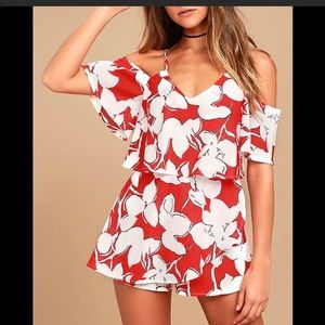 J.O.A Akela red floral shoulder romper